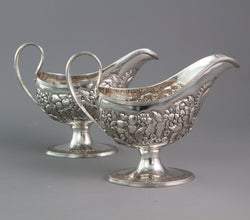 A rare pair of George III Pedestal Sauce Boats, Michael Homer, Dublin 1789