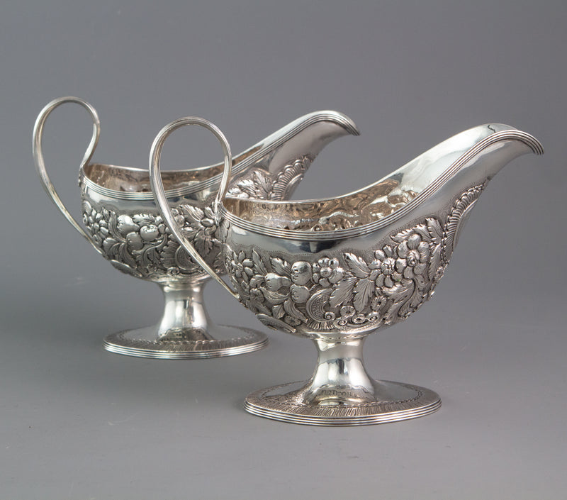 A rare pair of George III Pedestal Sauce Boats, Michael Homer, Dublin 1789