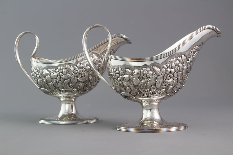 A rare pair of George III Pedestal Sauce Boats, Michael Homer, Dublin 1789