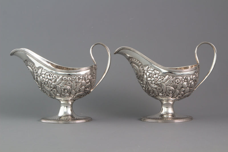 A rare pair of George III Pedestal Sauce Boats, Michael Homer, Dublin 1789