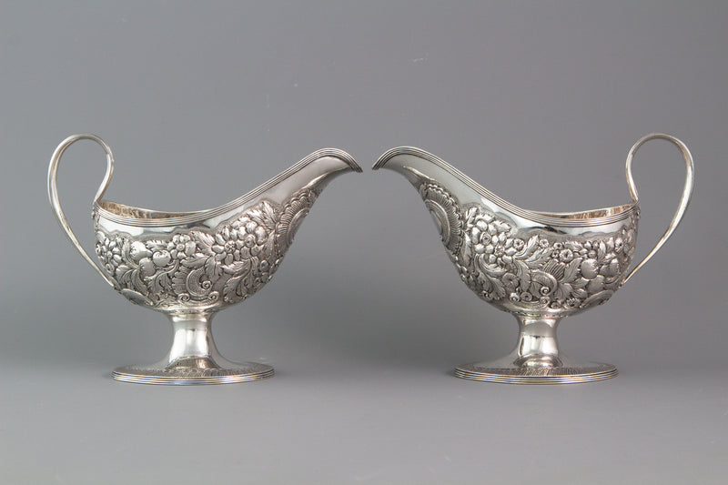 A rare pair of George III Pedestal Sauce Boats, Michael Homer, Dublin 1789
