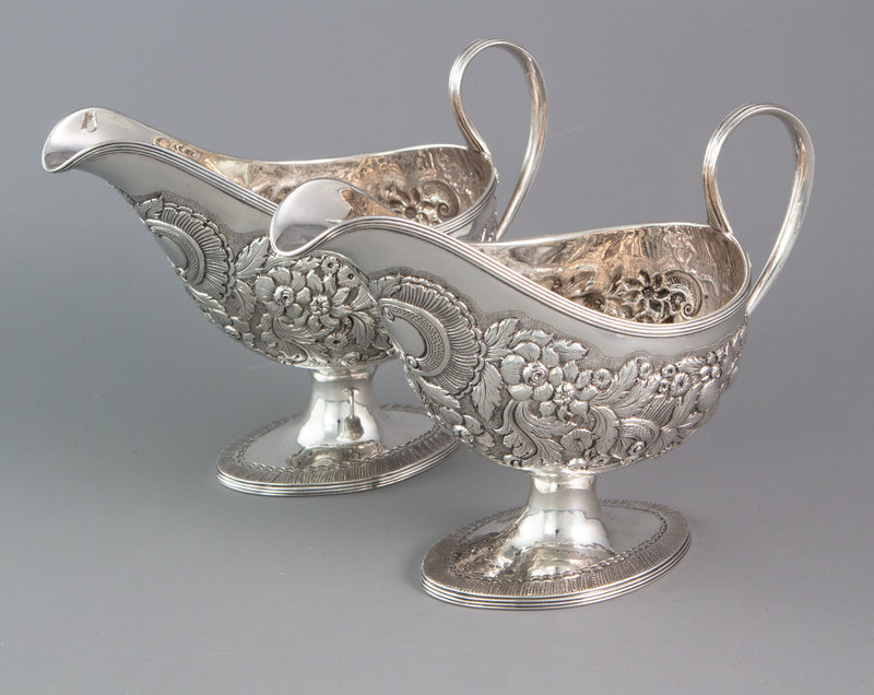 A rare pair of George III Pedestal Sauce Boats, Michael Homer, Dublin 1789