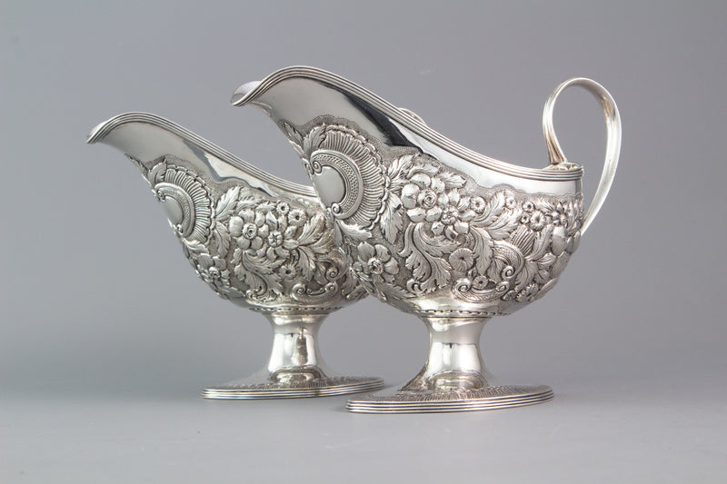 A rare pair of George III Pedestal Sauce Boats, Michael Homer, Dublin 1789