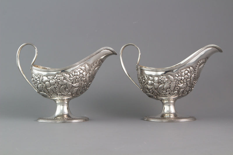 A rare pair of George III Pedestal Sauce Boats, Michael Homer, Dublin 1789