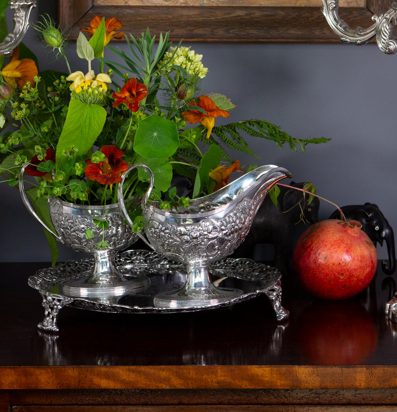 A rare pair of George III Pedestal Sauce Boats, Michael Homer, Dublin 1789