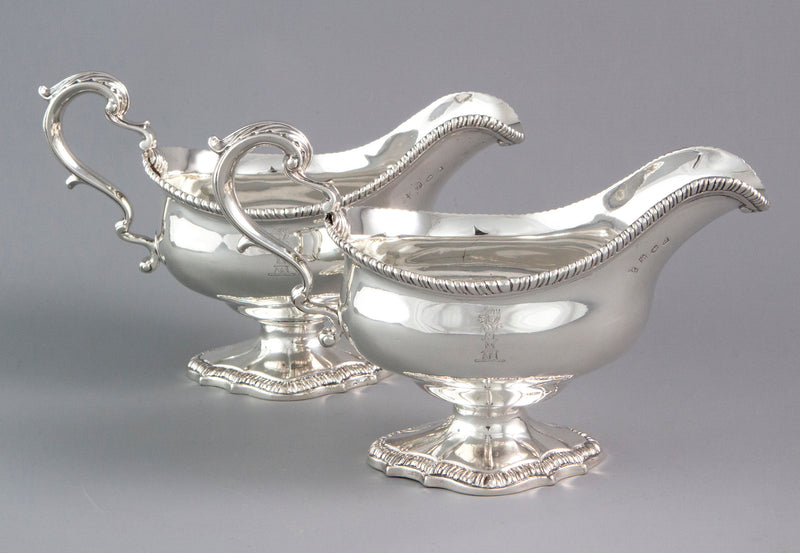 An Exceptional Pair of George III Silver Sauce Boats London 1771, William Skeen