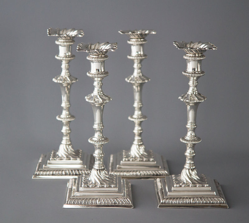 An Exceptional Set of Four Cast Silver Georgian Candlesticks London 1768 by William Cafe