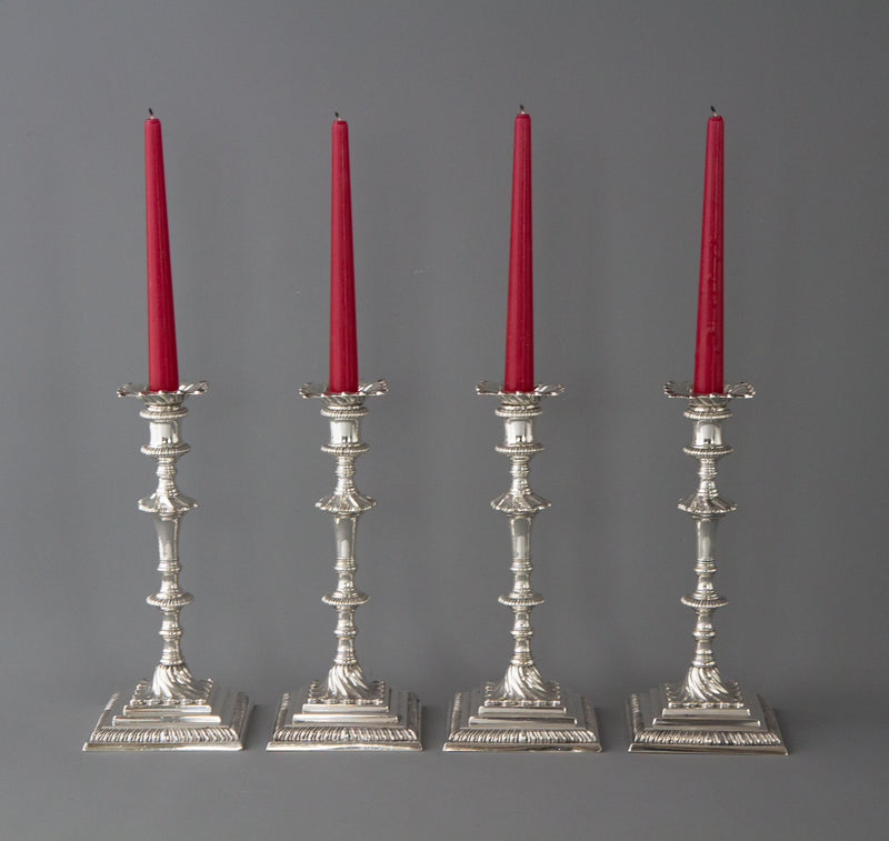 An Exceptional Set of Four Cast Silver Georgian Candlesticks London 1768 by William Cafe