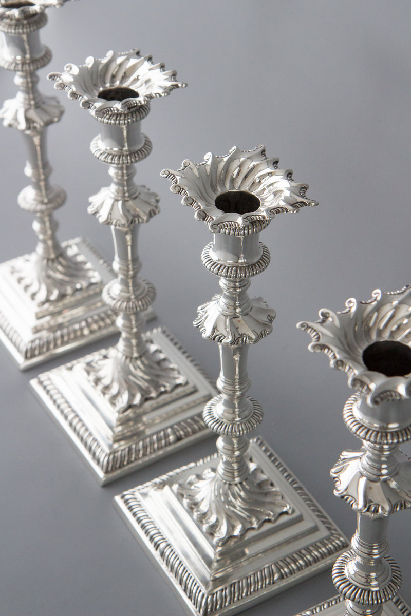 An Exceptional Set of Four Cast Silver Georgian Candlesticks London 1768 by William Cafe