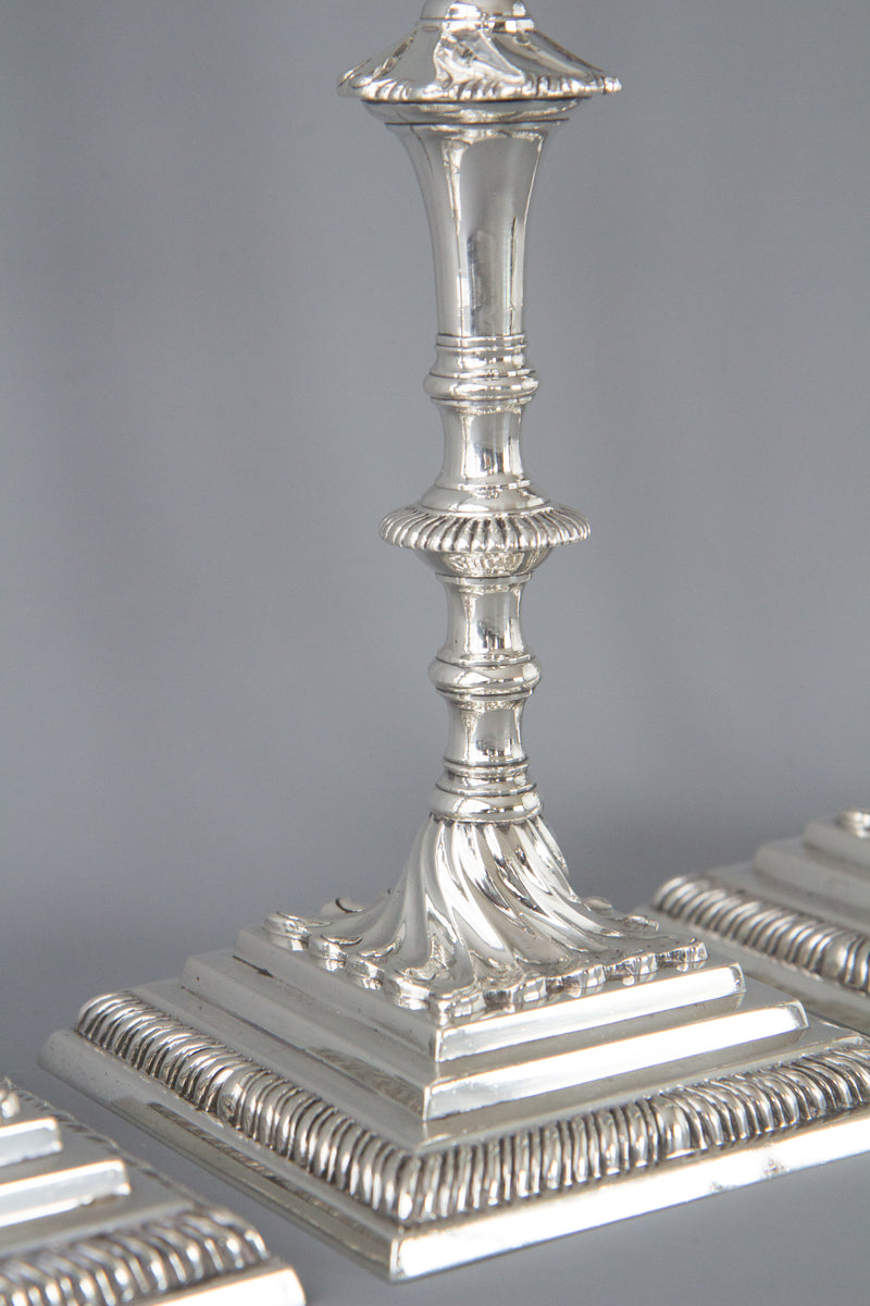 An Exceptional Set of Four Cast Silver Georgian Candlesticks London 1768 by William Cafe