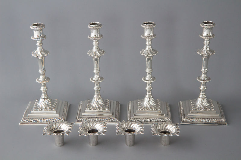 An Exceptional Set of Four Cast Silver Georgian Candlesticks London 1768 by William Cafe