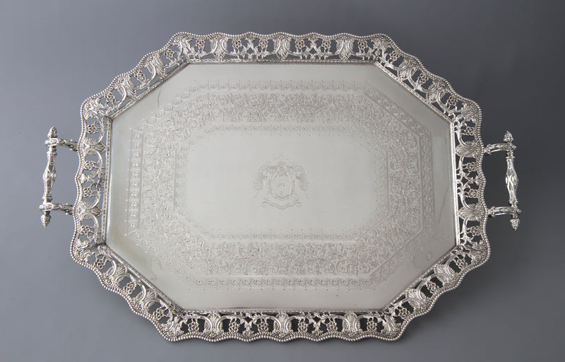 An Exceptional Large Victorian  Silver Tea or Drinks Tray Sheffield 1896, by Martin, Hall & Co.