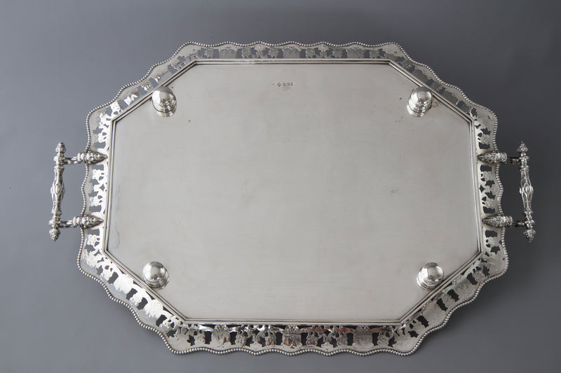 An Exceptional Large Victorian  Silver Tea or Drinks Tray Sheffield 1896, by Martin, Hall & Co.