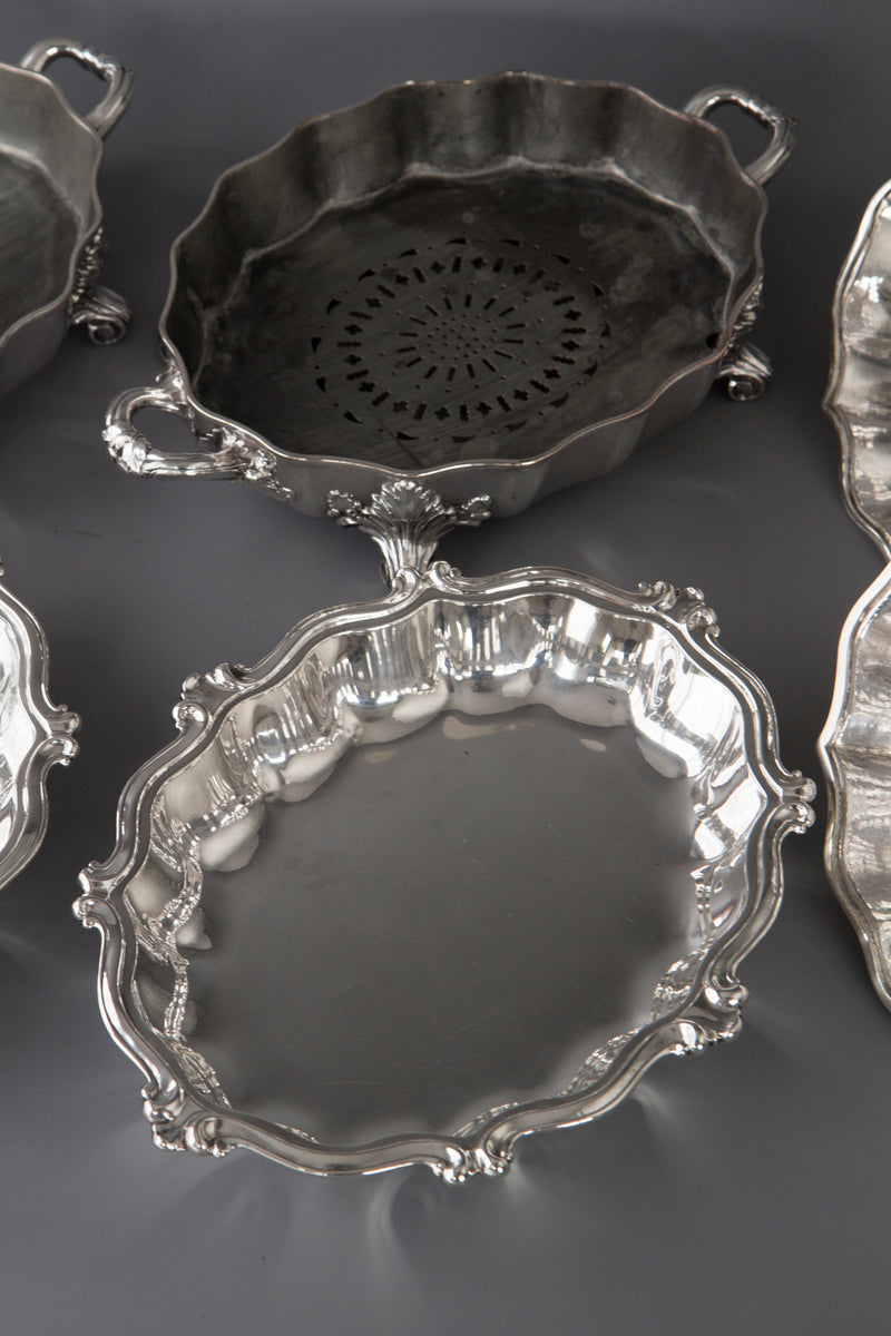 An Outstanding Pair of Silver Vegetable Tureens or Entree Dishes with Silver-Plated Warming Stands, by Joseph Angell & Son, London 1845