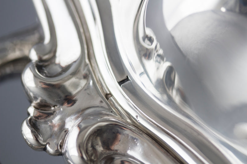 An Outstanding Pair of Silver Vegetable Tureens or Entree Dishes with Silver-Plated Warming Stands, by Joseph Angell & Son, London 1845