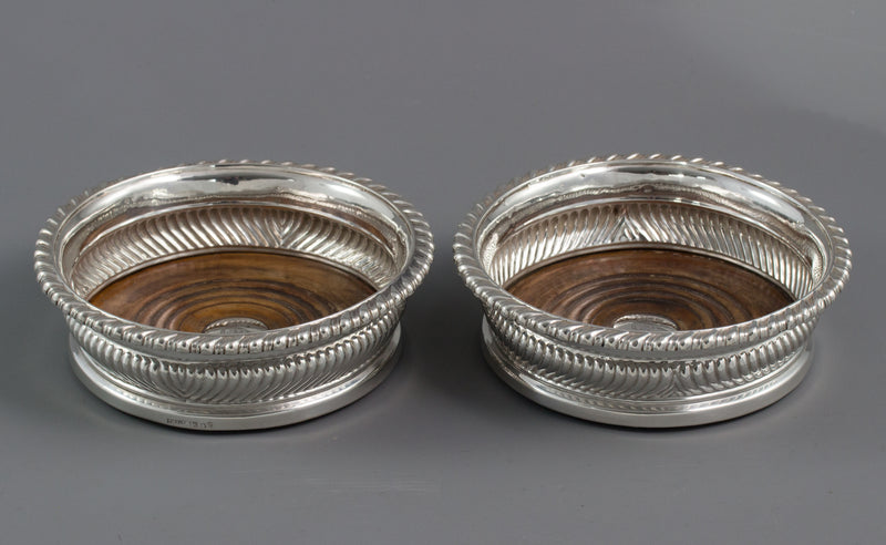 A Large Pair of George III Silver Wine Coasters, Sheffield 1819 by T & J Settle