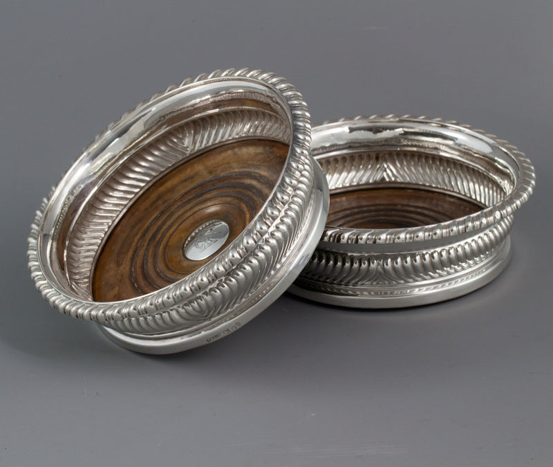A Large Pair of George III Silver Wine Coasters, Sheffield 1819 by T & J Settle